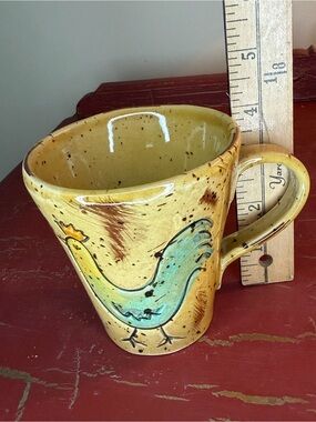 Vietri Yellow Ceramic Rooster Mug with Aqua Accents